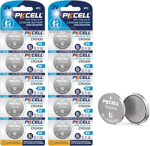 PKCELL 10 Stück CR2430 Lithium Knopfzellen 3V 5 Jahre Haltbarkei | Auslaufsicher & quecksilberfrei. Batterien für Mainboards, Garagentoröffner, Uhren, Autoschlüssel, Fernbedienungen