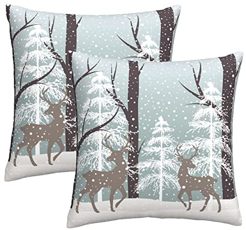 JIMOWANG Winter Wildlife Deer Pillow Covers 18x18 Inch Christmas Throw Pillows Set of 2 Soft Pillow Case for Home Sofa Bedroom Livingroom Decor