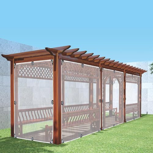 EZAYMSNY 2X2m Transparente Abdeckplane mit Ösen,0.3mm PVC Wind & Regenschutz für Balkon Terrasse Garten wasserdichte Plane für Außenbereich
