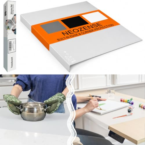 Silicone Mat for Kitchen Counter with Edge Protection – Quartz Countertop Protector Mats – Silicone Heat Resistant Mat – No Folds or Wrinkles – 1.5mm Thick, 24x16, Translucent