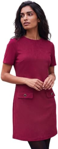 Roman Originals Suedette Button Shift Stretch Dress for Women UK - Ladies Everyday Autumn Winter Round Neckline Comfy Soft Evening Vacation Work Party Night Out