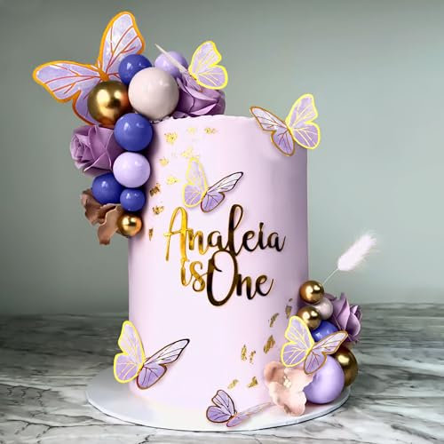 Purple Butterfly Cake Decorations With Purple Pink Gold Balls Cake Toppers for Baby Shower Wedding Birthday Bridal Shower Party Deco