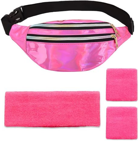 PceGan Bauchtasche Damen,80er jahre Outfit,Wasserdicht Gürteltasche Fächer mit Reißverschluss Reflektierender Verstellbarer Gurt Hüfttasche für Damen und Herren Sport Outdoor Travel Rosa