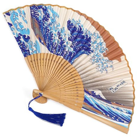 Grevosea Folding Hand Fan for Women and Men- Elegant Bamboo and Silk Fans Wooden Folding Bamboo Gan Hand Fans for Weddings Parties and Home Decor - Chinese and Japanese Inspired Designs