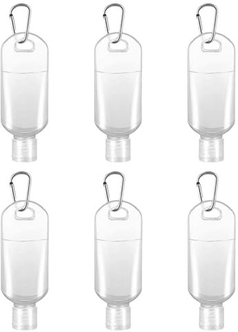 5 Pcs Travel Bottles for Toiletries,50ml Hand Clip on Lanyard Mini Plastic Refillable Bottle Set,Clear Containers with Hooks,Leakproof Squeeze,Portable Flip Cap for Shampoo Cosmetic Lotion Body Wash