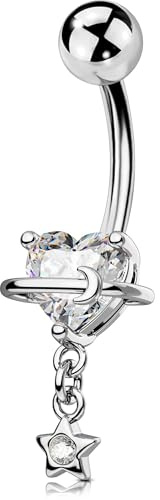 OUFER Body Piercing Barres de Nombril 14G en Acier Inoxydable 316L Bijoux Perçage Externe pour Femme Fermoir Sécurisé, Boucle Nombril Piercing Corporel Barre Dangle
