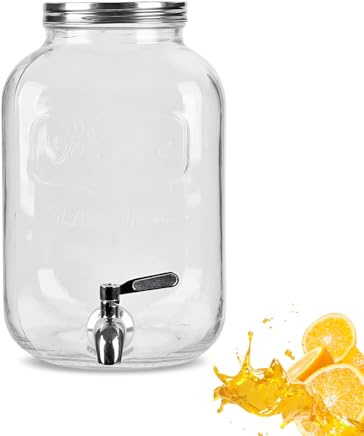 Dispensador de bebidas de cristal de 4 l con grifo inoxidable con grifo, dispensador de agua transparente para frigorífico, dispensador de agua para zumos helados, bebidas caseras, fiestas, bodas