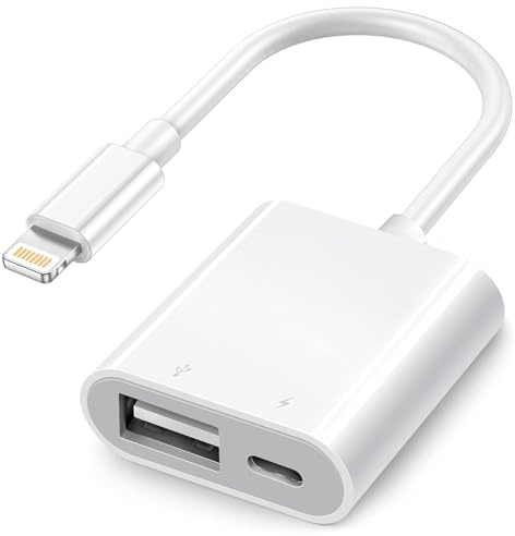 Apple Lightning to USB Camera Adapter with Charging Port, MFi Certified OTG Cable for iPhone 14 13 12 11XS X 8 iPad to Camera, USB Flash Drive, SSD Hard Drive, Card Reader, MIDI Keyboard