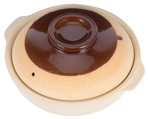 Hoement Vintage Ceramic Clay Pot with Handle Takeout Rice Cooker for Stovetop Cooking Microwave Steam Oven Safe Heat Retention Earthenware for Restaurants and Home Kitchens