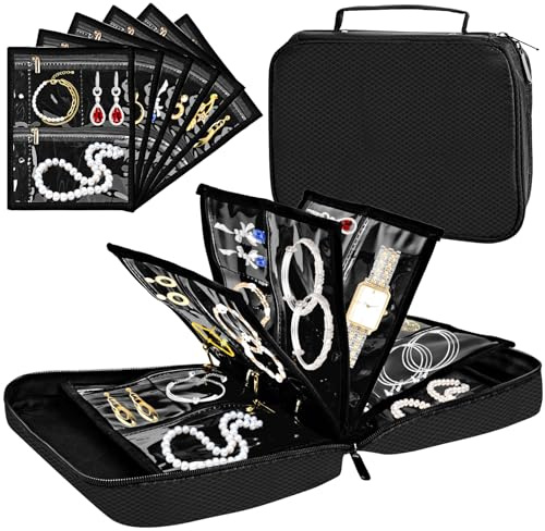 Schmuckkästchen Reise, Schmuck Organizer, Schmuckaufbewahrung | Schmuckbox mit Transparente Tasche und Reißverschlüsse, Schmuckkästchen Klein für Ohrringe, Halsketten, Ringe