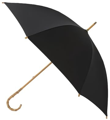 UTHDLM Large Windproof Umbrella, Bamboo J-Shaped Handle Umbrella for Rain, Waterproof, Sun UV Protection, Vintage Classic Stick Umbrella for Commuting, Travel, Wedding(Black)