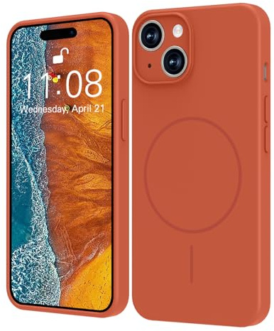 ColasGalys für iPhone 13 Hülle Kompatibel mit Mag Safe für Handyhülle iPhone 13 Premium Silikon mit Mikrofaserfutter und Kameraschutz Schutzhülle Magnetisch Anti-Fingerabdruck Case Orange