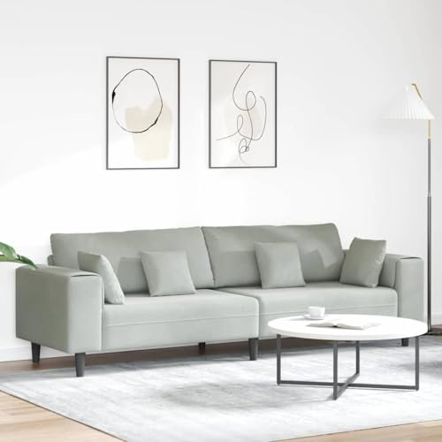 Owoxanthellate Samtsofa 250 cm 4-Sitzer Hellgrau mit Federkern Modernes Design Robustes Holzrahmen Geeignet für Wohnzimmer Schlafzimmer Flure