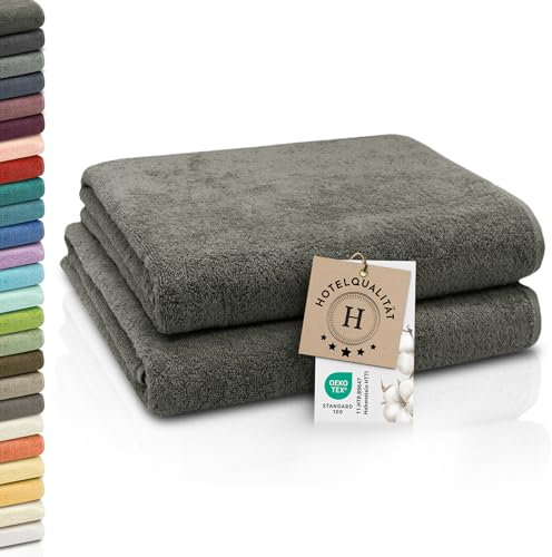 ZOLLNER 2er Set Badetücher - weiche und saugstarke Duschtücher - waschbar bis 95°C - Baumwolle - 100x150 cm in Taupe
