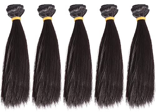 Waldorfpuppe Puppenhaar-Tressen, Puppenspielzeug, Perücke, selbstgemachte Puppenfigur, glattes Haar, Perücke, handgefertigt, 15 cm, Schwarz, 5 Puppenhaare Zum Basteln