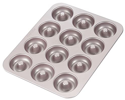CHEFMADE Donut Mold Cake Pan, 12-Cavity Non-Stick Ring Doughnut Bakeware for Oven Baking (Champagne Gold)