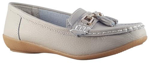 Jo & Joe Ladies Leather Loafer Shoes Plimsole Pumps Womens Flat Shoes Smoke Size UK 4 EU 44