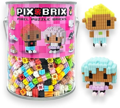 Pix Brix Pixel Art kit Puzzle Bucket - 1,500-Piece Kit with 12-Color Light Palette – Patented Interlocking Building Bricks for 2D and 3D Creations – STEM Toy for Ages 6+
