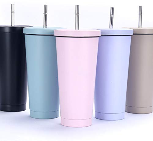 Malidily 750ml/25oz Edelstahl Becher mit Strohhalm und Deckel, BPA Free Vakuum Isolierte Thermobecher, Kaffeebecher to go, Travel Mug, Isolierbecher für Eiskaltes oder Warmes Trinken (Rosa)