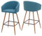 Mendler 2er-Set Barhocker HWC-D72, Barstuhl Tresenhocker Küchenhocker mit Lehne, Metall Holzoptik - Stoff/Textil, türkis