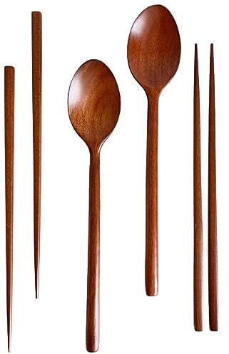 cozymomdeco Korean Made Wooden Chopsticks & Spoon Utensil Flatware Jujube Tree Natural Resin Lacquer Ramen Sushi Reusable Japanese Chinese Chop Sticks 2SET