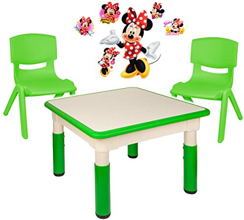alles-meine.de GmbH Sitzgruppe für Kinder - Tisch + 2 Kinderstühle - Größen & Motiv & Farbwahl - Minnie Mouse/grün - höhenverstellbar - 1 bis 8 Jahre - Plastik - für INNEN & AU..