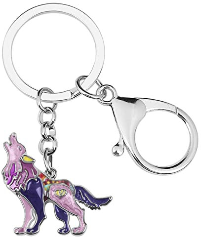 Porte-clés loup en alliage émaillé pour femmes et filles - Porte-clés pour sac et portefeuille - Cadeau fantaisie (violet), 31 mm x 33 mm