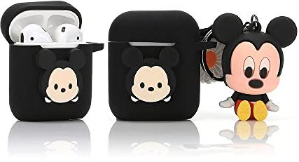Derhom Silikon Niedliche Lustige Abdeckung Kompatibel mit Apple Airpods 1&2 [Cartoon Belt Doll-Serie] (Mickey)