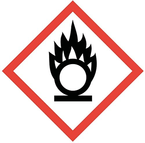 Gefahren-Aufkleber I Wetterfeste Folie mit UV-Schutzlaminat I Gefahrenstoff-Symbol mit GHS02-Brandfördernde Flüssigkeit-Bezeichnung I 10 x 10 cm I GHS-Kennzeichnung I Warnung I Achtung I hin149