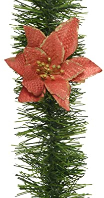 Weihnachtsgirlande 2,7m x ca. 10cm mit Weihnachtsstern Blumen Lametta Grasgirlande grün
