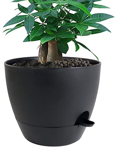 UOUZ Pots de Fleurs en Plastique à Auto-arrosage avec Trous de Drainage en Maille et réservoir Profond pour Plantes et Fleurs de Jardin d'intérieur et d'extérieur, 30,5 cm, Noir