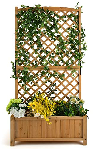 RELAX4LIFE Fioriera da Esterno con Spalliera in Legno, Aiuola Rialzata con Grigliato, Porta Vasi di Fiori e Rampicanti per Giardino/Balcone/Terrazza (Arancione)