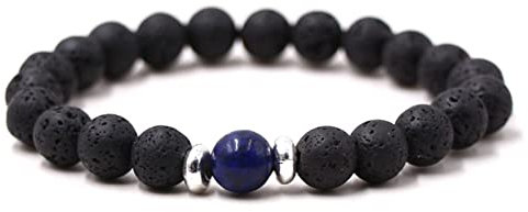 Lavaperlen Armband Damen, Boho Armband Damen Schwarz 8mm Unisex Lavagestein Perlenarmband Perlenarmbänder Geschenke für Frauen 19cmx8mm