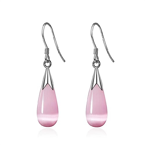 Bellitia Jewelry Damen Elegant Katzenaugen Ohrringe 925 Sterling Silber, Quasten Ohrringe Geschenk Hypoallergen Frauen Wasser Tröpfchen Katzenauge Stein Ohrhänger Weiß/Rosa/Grün