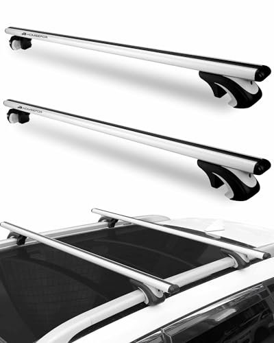 Komsepor Porte - Bagages de Toit Universel 49,5 poutres latérales surélevées réglables avec dégagement Rail de Toit Ouvert pour Porte - vélos, Coffre de Toit en Aluminium, capacité de Charge 90 kg
