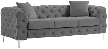 Vente-unique-Chesterfield-Sofa 3-Sitzer - Anthrazit - Samt - Edwina