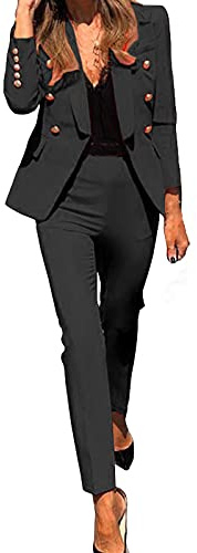 Combinaison élégante pour femme - Ensemble blazer - Pantalon 2 pièces - À carreaux - Coupe slim - Streetwear festif - Pantalon court - Blazer + pantalon, Noir , L