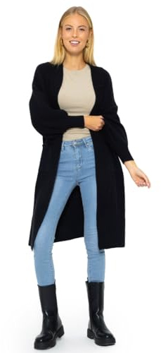 Maxi Cardigan Damen lang - Oversize Strickjacke mit Taschen - Übergangsmantel Longstrickjacke - Strickmantel Herbst Outfit Pullover & Strickjacken für Damen lang - long Cardigan schwarz - S