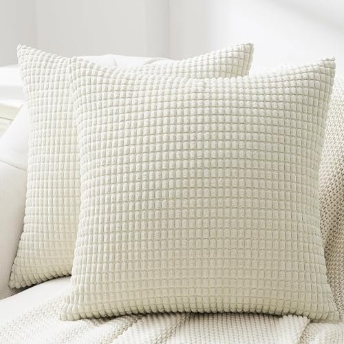 Topfinel Kissenbezug 40x40 Creme Kordsamt 2er Set Maiskorn Muster Kissenbezüge Kissenhülle Dekokissen Sofakissen Couchkissen Dekokissen Zierkissenbezug Deko