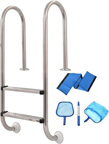 CCKUHN Schwimmbad-Handläufe, Poolgeländer, Poolgeländer, Schwimmbadleiter mit Griffmulde, Pool-Skimmer-Set, 2-stufige, in den Boden eingelassene Edelstahlstufe, schwer