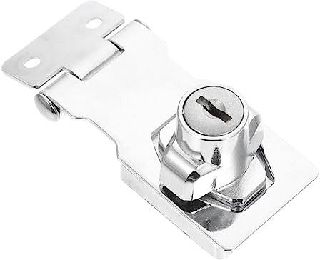 WOONEKY Serrure à Moraillon à Clé En Acier Inoxydable, Verrou De Sécurité Solide Pour Armoire Et Vitrine, Usage Bureau Maison École, Lot 2 Clés, Modèle 3 Pouces Brillant