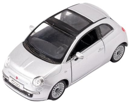 Easy Toys Modellauto kompatibel mit FIAT 500 2007. Maßstabsgetreues Spielzeugauto mit zu öffnenden Türen. Automodellierung. (Grau)