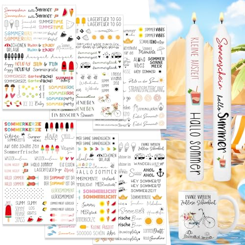 Kerzen Tattoo Weihnachten,3 Stück DIN A4 Kerzen Tattoofolie,Wasserschiebefolie Stabkerzen,Sprüche zum Verschenken,für Kerzen/Keramik,DIY Geschenk (Sommer)