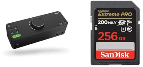EVO 8 USB Audio Interface external sound card for music productions (4 in / 4 out, Smartgain & SanDisk 256GB Extreme PRO SDXC card + RescuePRO Deluxe, up to 200MB/s, UHS-I, Class 10, U3, V30