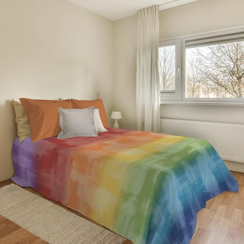 PENSIERI DELICATI Tagesdecke 220 x 280 cm, Einzelbett, 100% Piqué-Baumwolle, ideal als Überwurf für französisches Bett, Regenbogen-Muster, Mehrfarbig, 100% Made in Italy