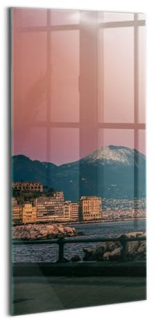 Wallfluent Dicke 4mm Wandbild Glasbild Gehärtetes Glas Mit Motiv 70x140cm Bild Wanddekoration Für die Küche Badezimmer und Schlafzimmer - Vulkan in Neapel