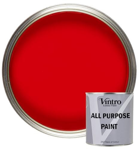 Vintro Paint - All Purpose Paint. Multi-Surface Matt Paint For Indoor/Outdoor Use. Wood, Walls, Doors, Cabinets, Metal, Plastic, Masonry, Furniture, Glass, Tiles, Radiators & Pipes. 250ml (Red)