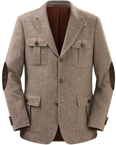 RAJEGAR Män tweed fiskbensmönstrad sportrockar smal enkelknäppt ullblandning blazer jackor avslappnad varm vintage brittisk rock, Khaki, 3XL