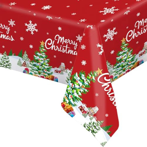 Tischdecke Weihnachten - 137 * 274 cm Weihnachten Tischdecke Schneeflocken Rot Kunststoff Weihnachtstischdecke für Tischdecke Weihnachten Winterparty Tischdekoration