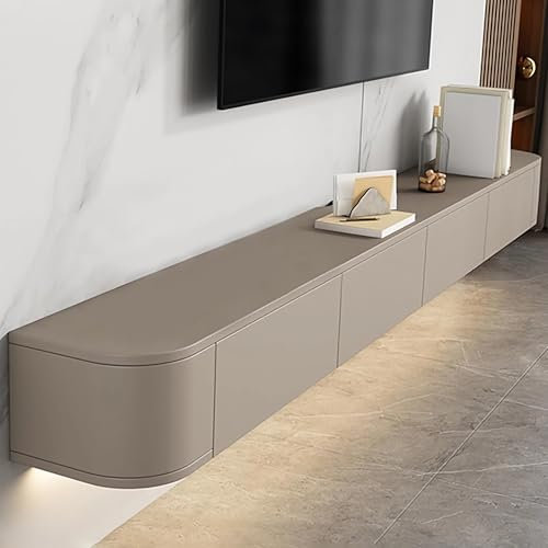Coubird Floating TV Cabinet Wall Mounted Wooden TV shelf with Flip-Down Doors & Drawers Modern Entertainment Storage Floating TV Unit for Living Room, Bedroom, Office (Khaki, 160cm/63.0in)